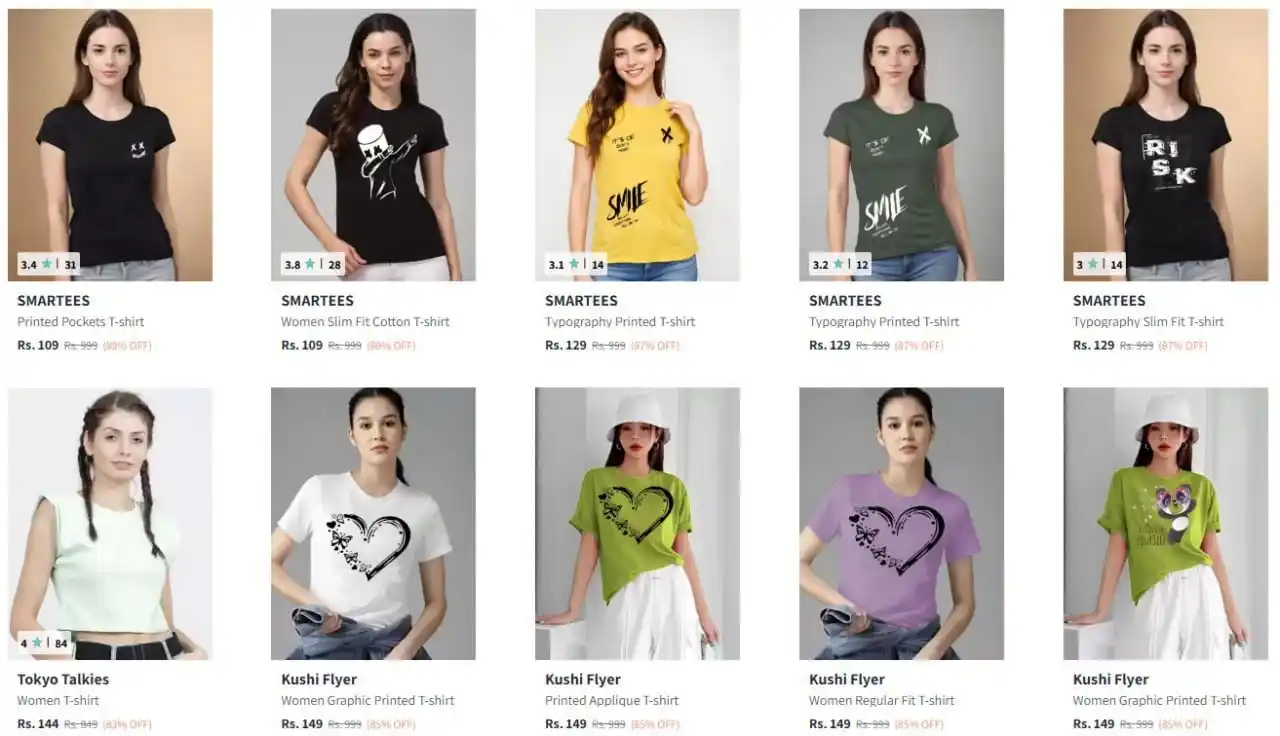 Image from FLIPSHOPE - Deals and Offers: Upto 90% Off On Women's Tshirts   https://mytr.cc/hy3shux  Mens Shoes ...