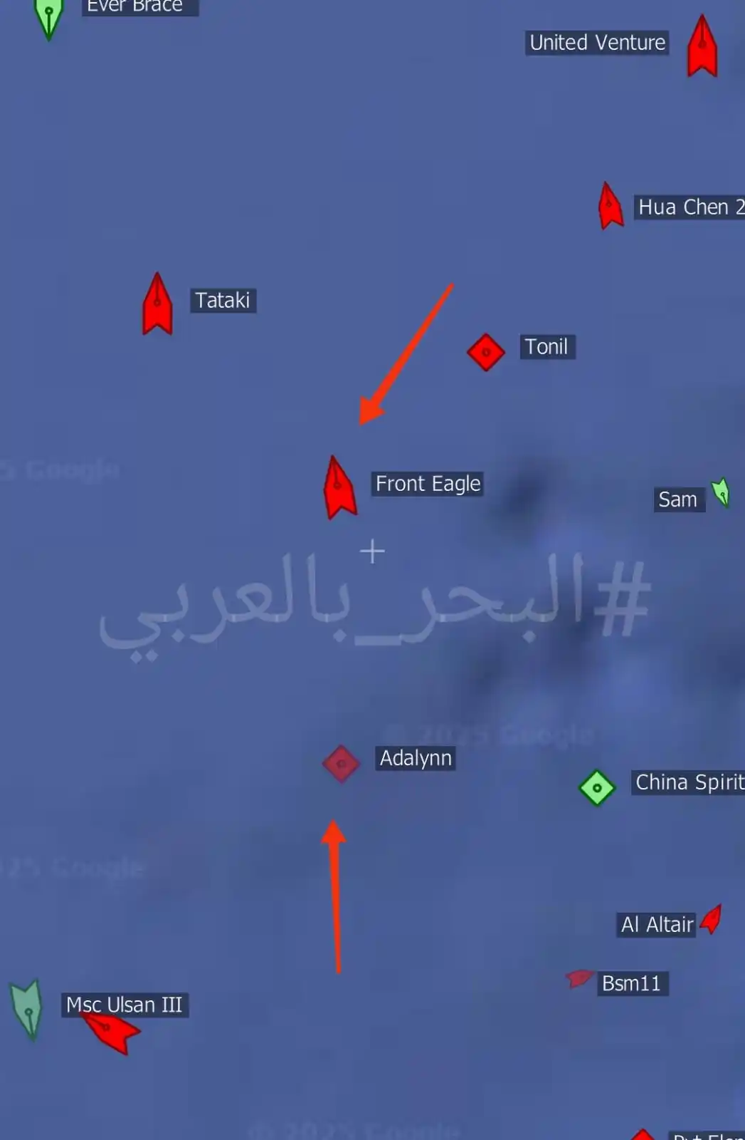 Image from The Sea In Arabic: الحادث قبالة خورفكان في بحر عمان هو اصطدام بين الناقلة Adalynn و الناق...