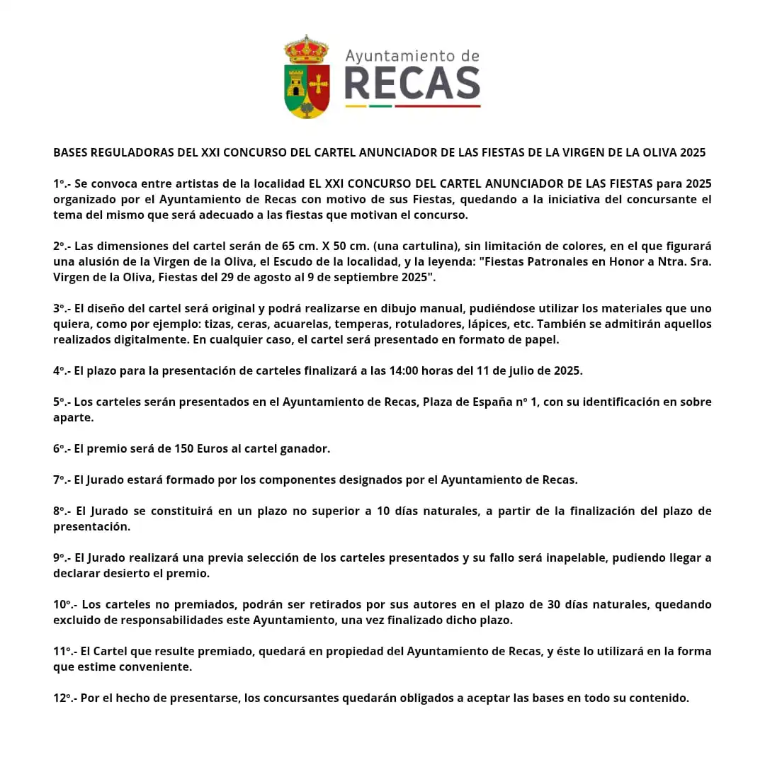 Image from Ayuntamiento de Recas: Bases del Concurso del Cartel Anunciador de las Fiestas 2025. <a class...