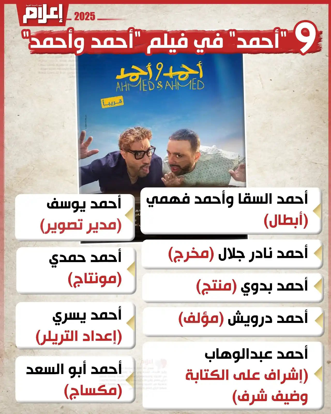 Image from إعلام دوت كوم: فيلم "أحمد وأحمد" من بطولة أحمد السقا وأحمد فهمي ومحمد لطفي ورشدي الشا...