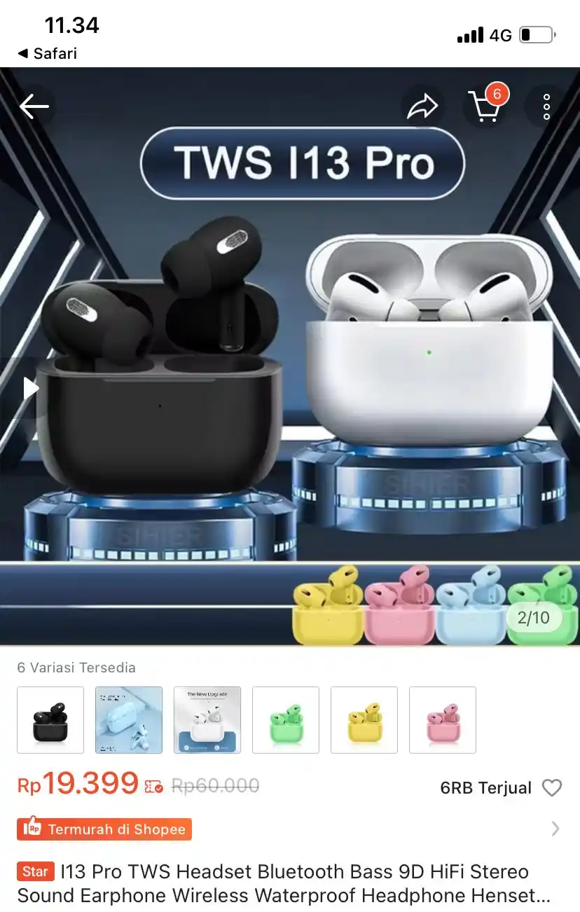 Image from Racun Promo Shopee 🛒: I13 Pro TWS Headset Bluetooth Bass 9D HiFi Stereo Sound   https://s.sh...