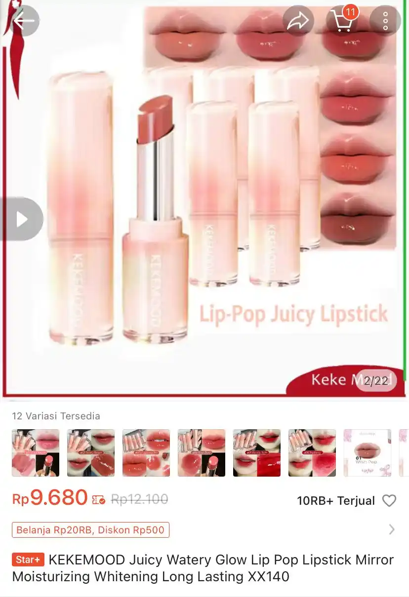 Image from Racun Promo Shopee 🛒: KEKEMOOD Juicy Watery Glow Lip Pop Lipstick Mirror Moisturizing Whiten...