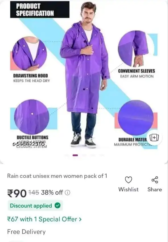 Image from Smart Hub: *💥Loot: Raincoat For Men & Women ₹67* 🛒 https://msho.in/PkDeij...
