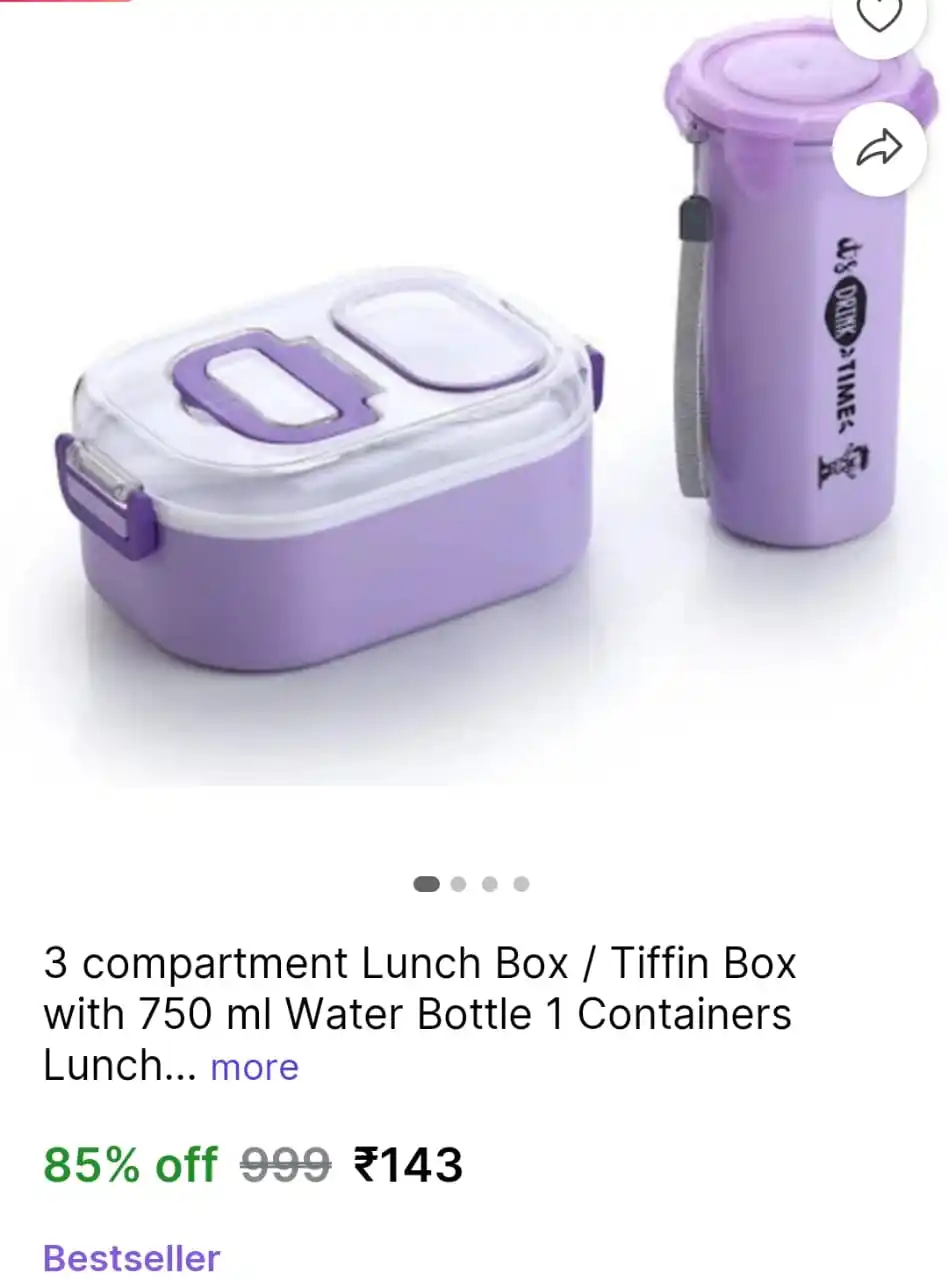 Image from Smart Hub: *🔥LOOT: ₹143 Tiffin Box And Bottle*  🛒 https://bitli.in/Tz81azI...