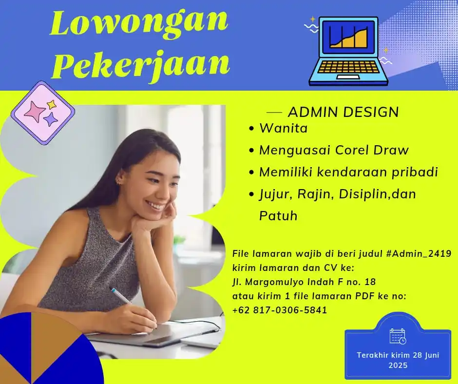 Image from Loker Surabaya Dan Sekitarnya: Lowongan kerja admin design! Kirim lamaran sebelum tgl 28 Juni 2025...