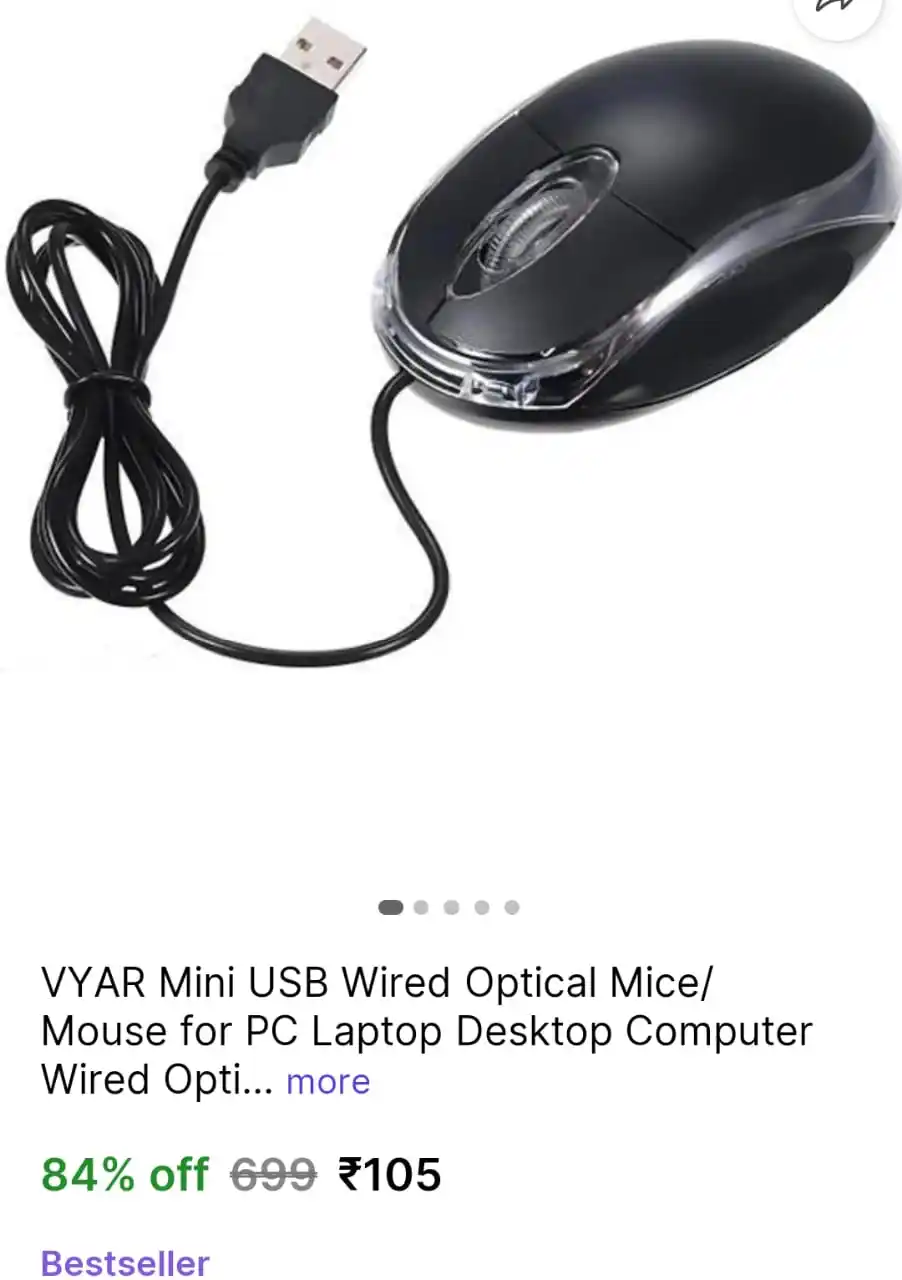 Image from Smart Hub: *🔥Mini Usb Wired Mouse ₹105* 🛒 https://bitli.in/r6k32DA...