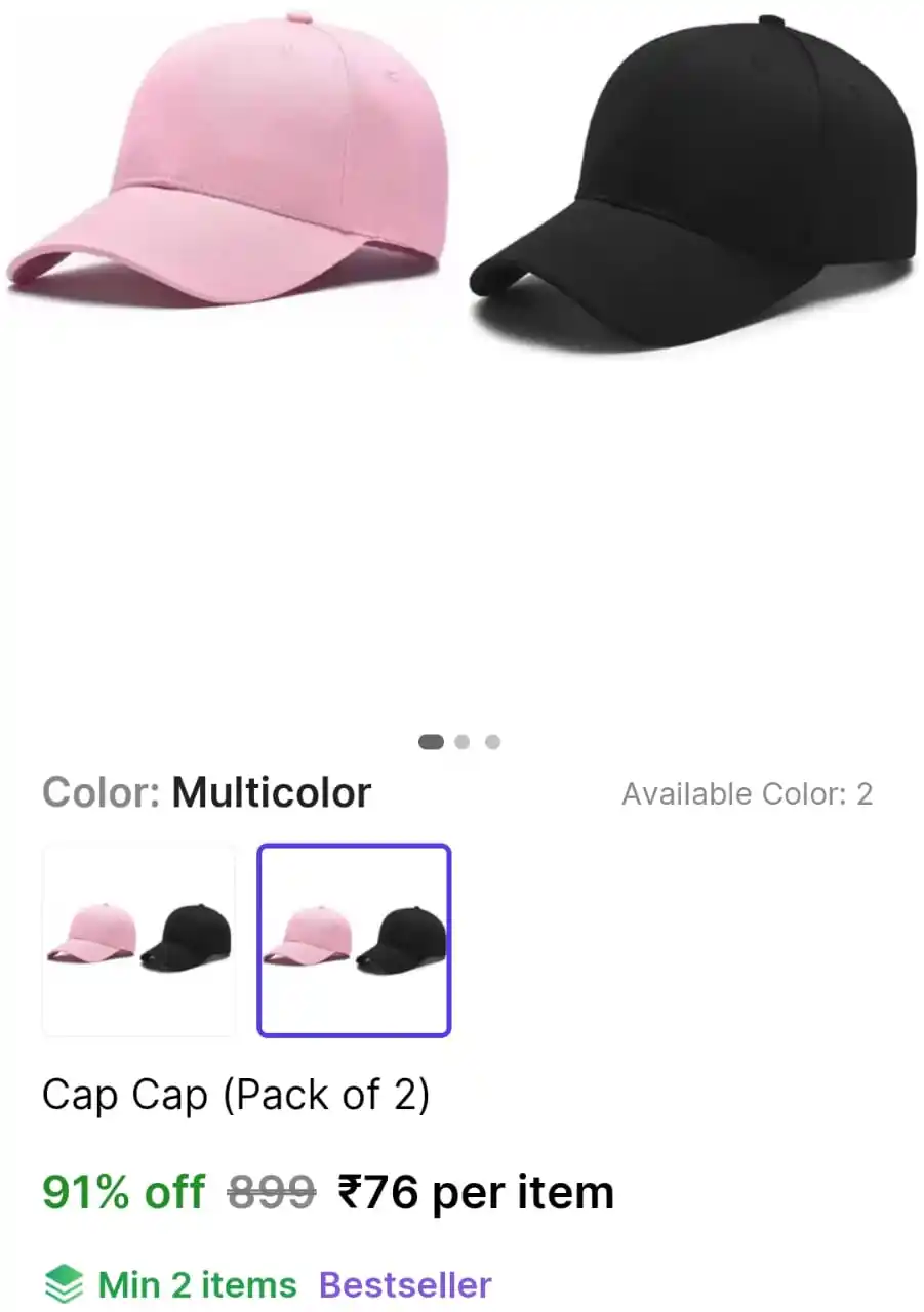 Image from Smart Hub: *🔥 Pack of 2 Caps @ ₹76* 🛒 https://bitli.in/Otbjsr1...