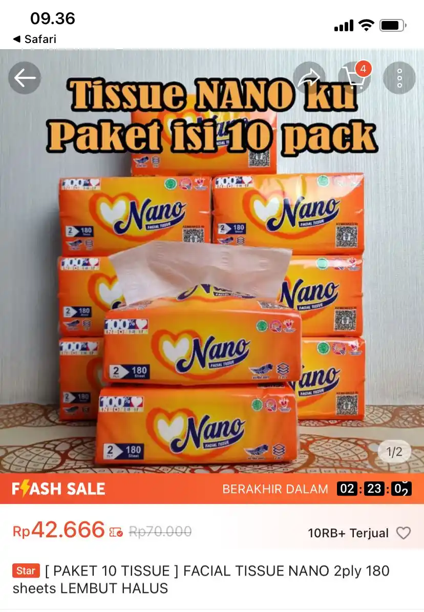 Image from Racun Promo Shopee 🛒: [ PAKET 10 TISSUE ] FACIAL TISSUE NANO 2ply 180 sheets LEMBUT HALUS  h...