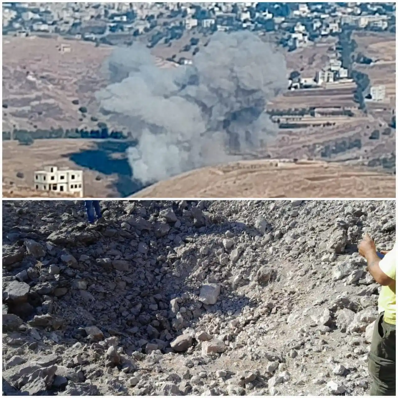 Image from Snaatv.com: آثار سقوط صاروخ اعتراضي في وسط الطريق الفرعي بين وادي السلوقي و مستشفى...