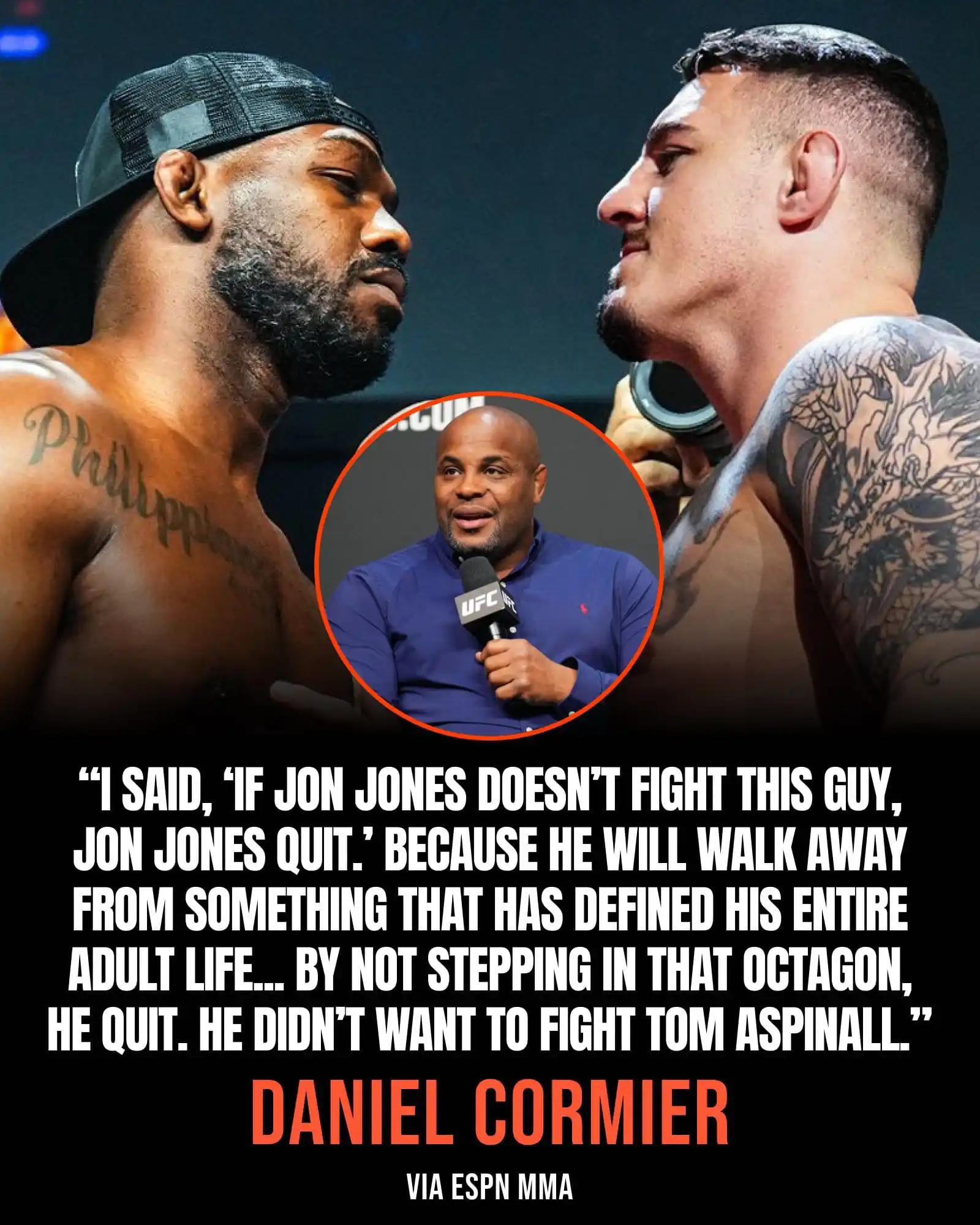 Image from MMA Orbit: Daniel Cormier says Jon Jones “quit” by not fighting Tom Aspinall 😳 ...