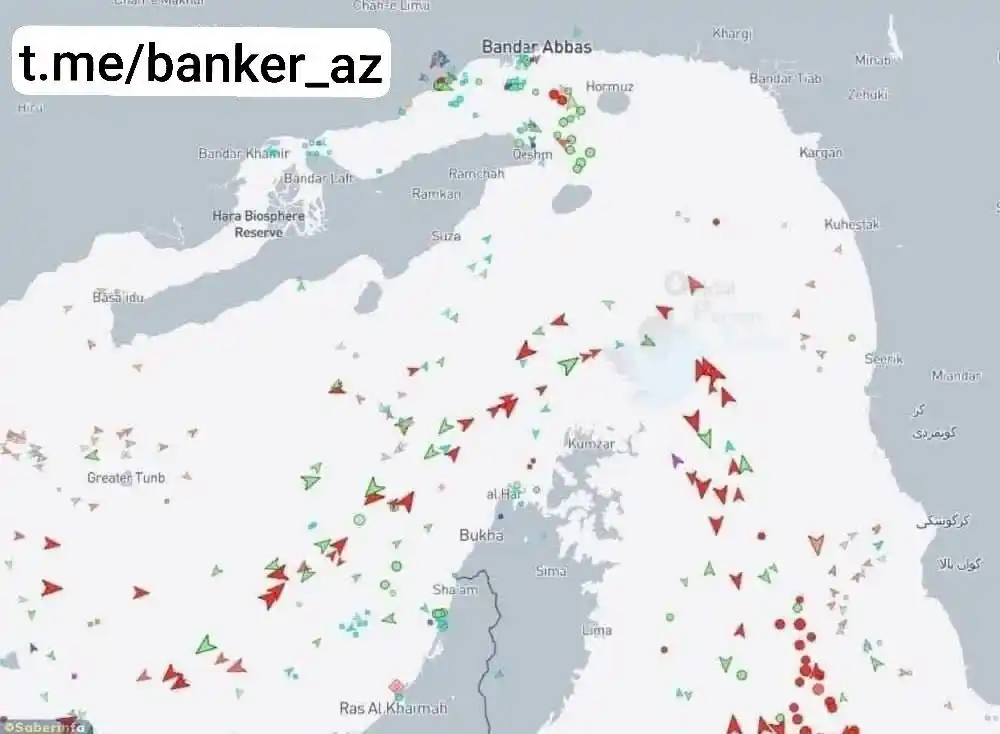 Image from Banker.az: 🛢🇮🇷 Hörmüz boğazında xaos: 50-dən çox neft tankeri İranın blokadası...