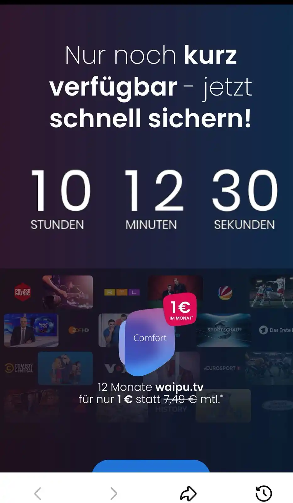 Image from TornadoDeals -Schnäppchen: Noch 10 Stunden  🔥 WAHNSINNS-DEAL bei waipu.tv! 12 Monate für nur 1 €...