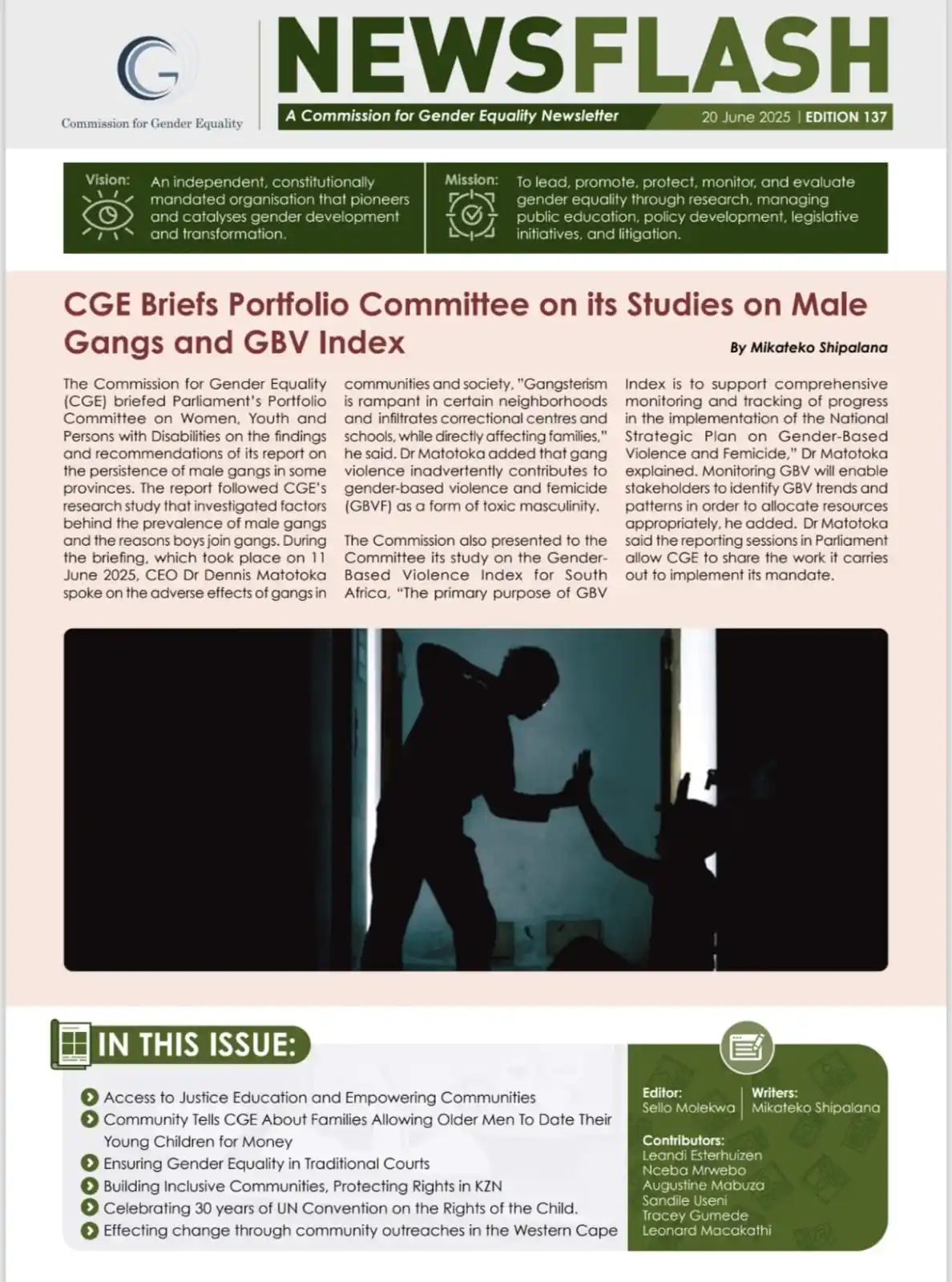 Image from Commission For Gender Equality: OUT NOW: Read this week's edition of Newsflash to learn more about the...