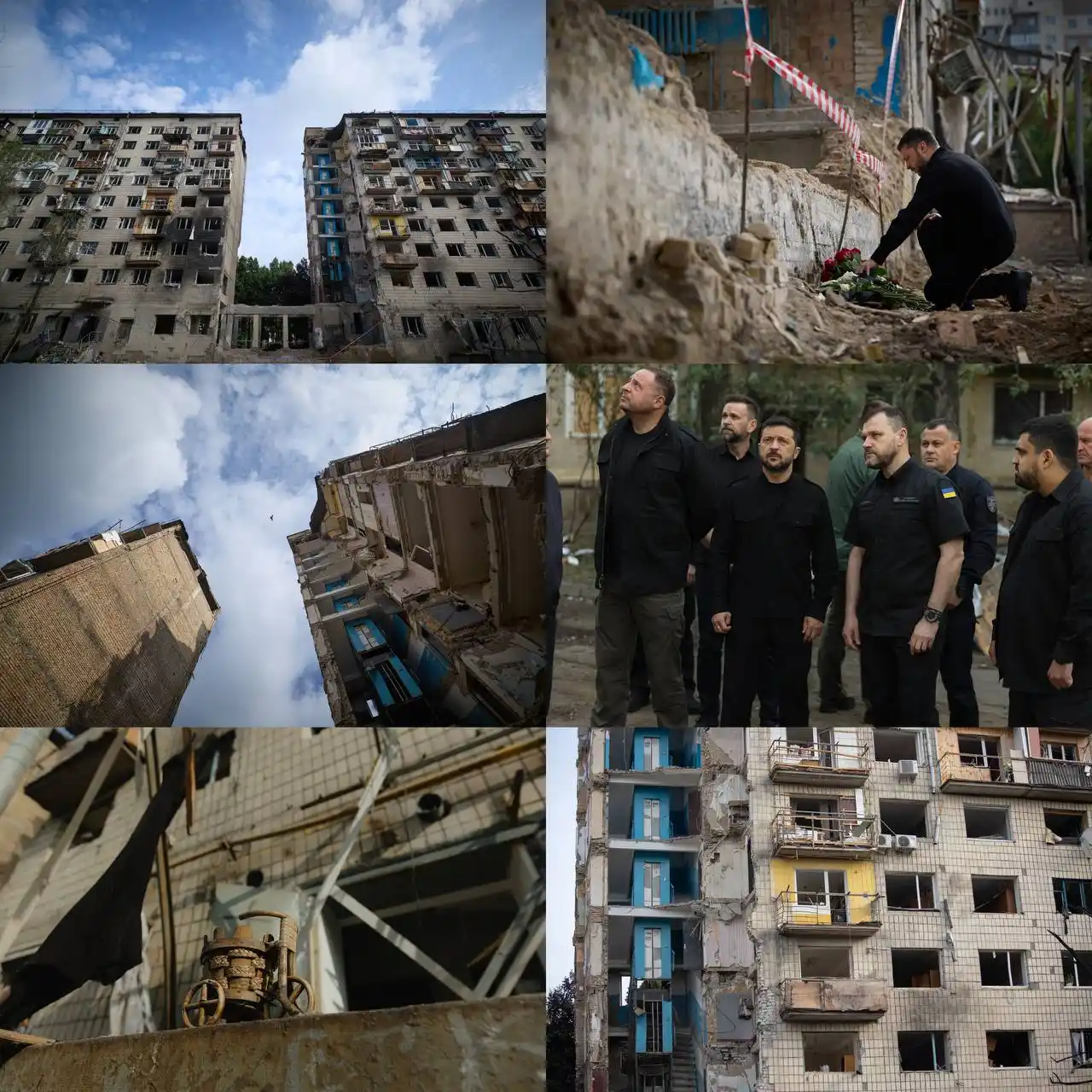 Image from Володимир Зеленський: Сьогодні був на місці влучання російської фугасної ракети в київську б...