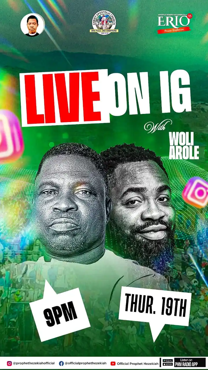Image from Prophet/Evang. Hezekiah Oladeji: We are Live🔥 🔥 🔥   PROPHET HEZEKIAH IG LIVE WITH WOLI AROLE || PRE-...