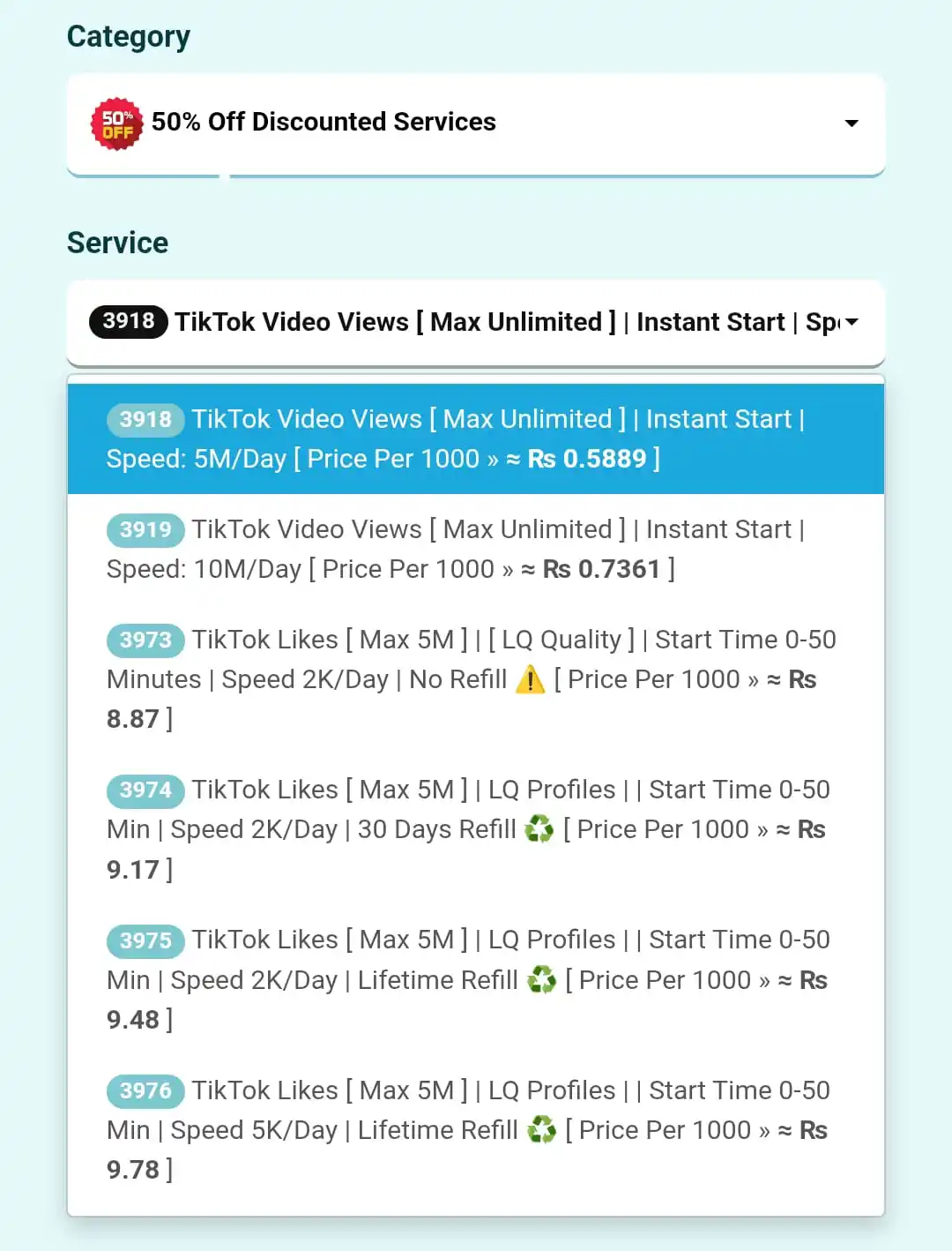 Image from Tajammal Mods: 50% Off Discounted Services  Service ID: 3973 TikTok Likes [ Max 5M ] ...