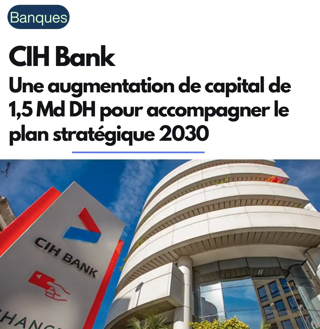 Image from 📈Boursenews_officiel: *CIH Bank lance une importante augmentation de capital pour renforcer ...