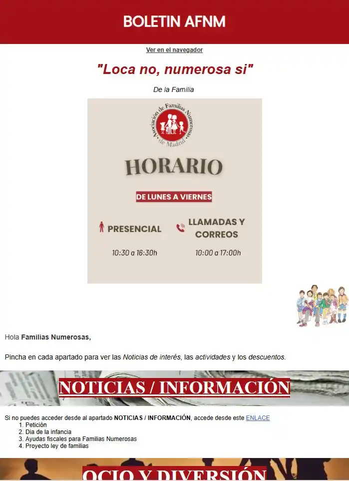 Image from Asociación Familias Numerosas de Madrid: Estimadas familias  Os acabamos de enviar un boletín relacionado con u...