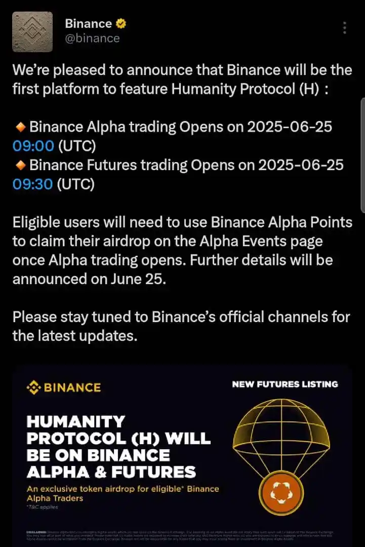 Image from CryptoFort Community: Humanity Protocol ($H) To Be Listed On Binance Alpha   Binance Alpha U...