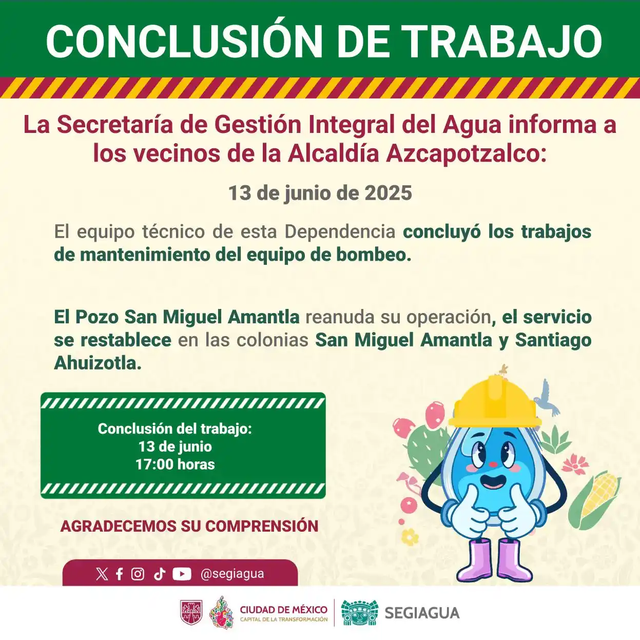 Image from Secretaría de Gestión Integral del Agua - SEGIAGUA💧: 🚧 La Secretaría de Gestión Integral del Agua informa a los vecinos de...