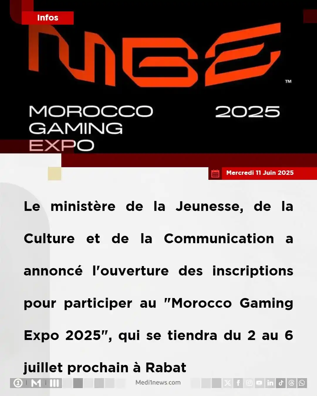 Image from Medi1TV: 🎮Le ministère de la Jeunesse, de la Culture et de la Communication a ...