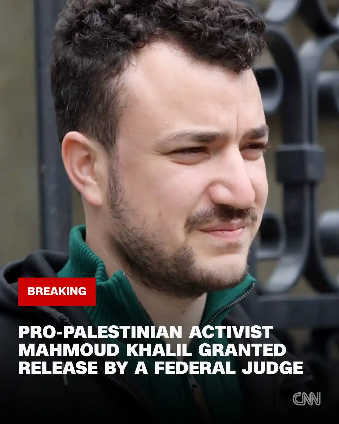 Image from CNN: Pro-Palestinian activist Mahmoud Khalil has been granted release by a ...