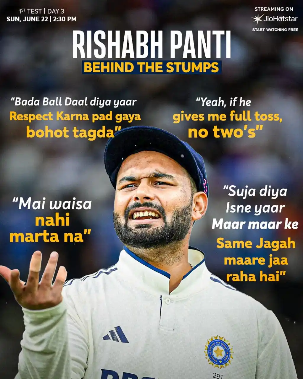 Image from Star Sports India: *RISHABH-PANTI* We’ve got you covered👇 From punchlines to pull shots...