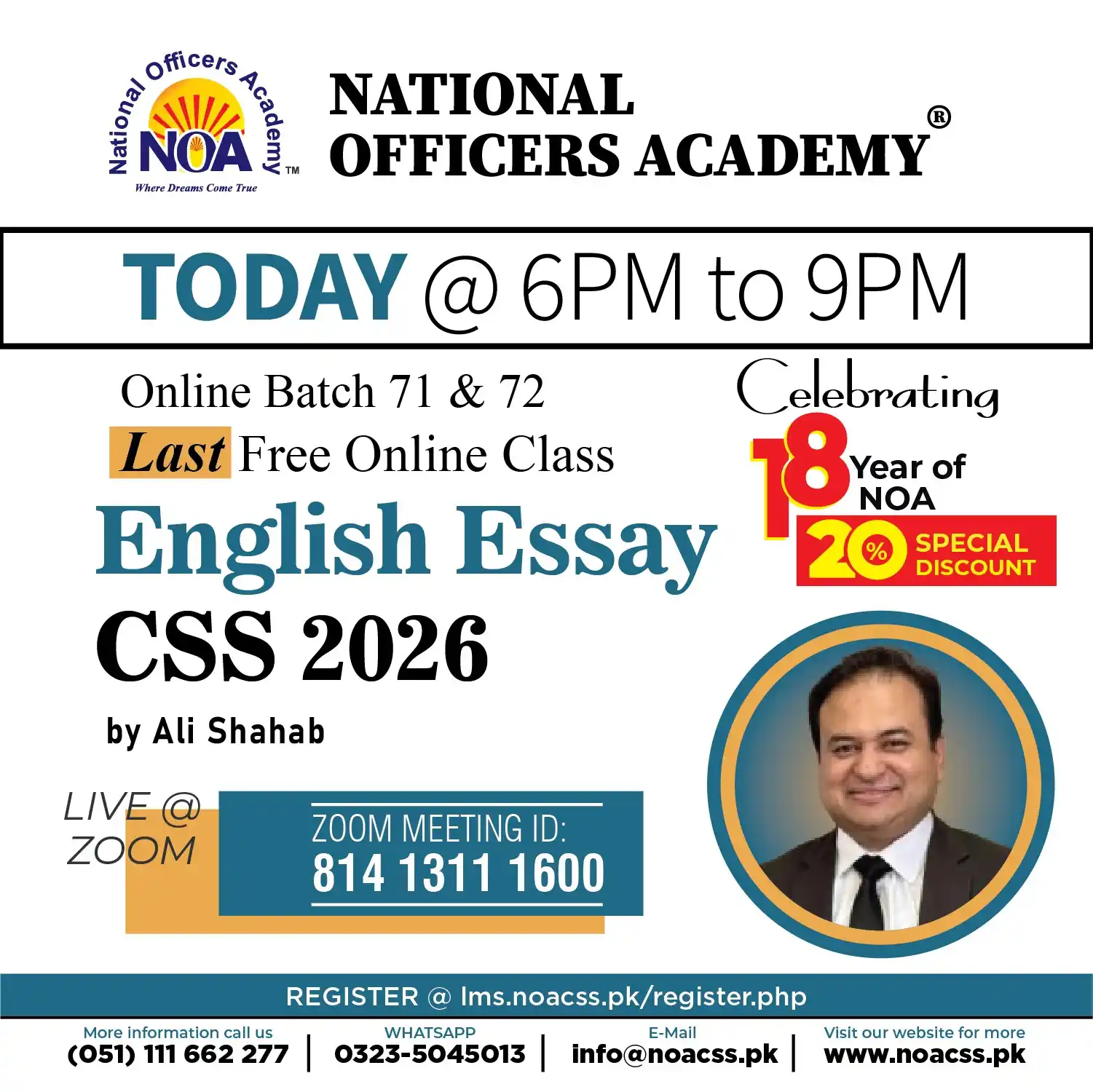 Image from National Officers Academy CSS/PMS/PCS: Today 1 June,Last Free Online English Essay class for CSS2026 @ 6pm li...