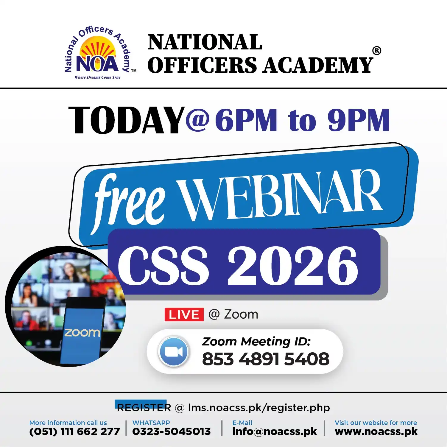 Image from National Officers Academy CSS/PMS/PCS: Today 21st June, NOA offers Free Online Seminar for CSS2026 @ 6pm live...