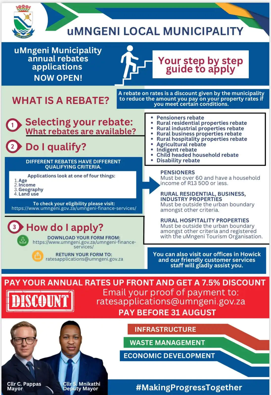 Image from uMngeni Municipality : uMngeni Municipality annual rebates applications NOW OPEN! To access...