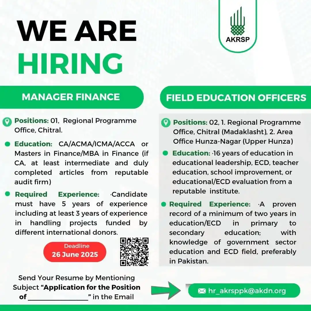 Image from GB Testing Service: WE ARE HIRING! 🚨 The Aga Khan Rural Support Programme (AKRSP) is loo...