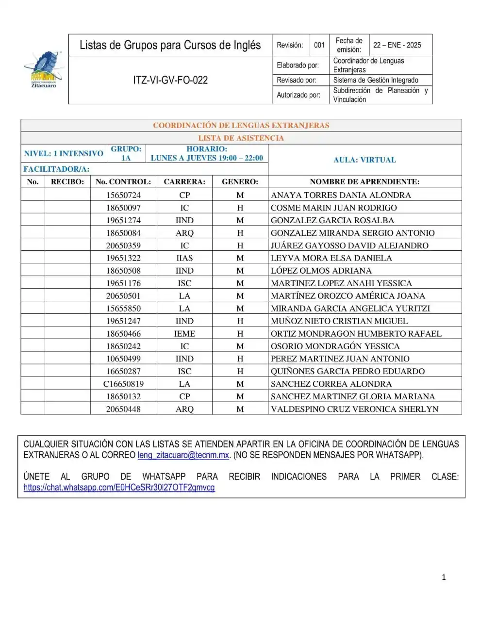 TECNM ZITÁCUARO - Coordinación de Lenguas Extranjeras post