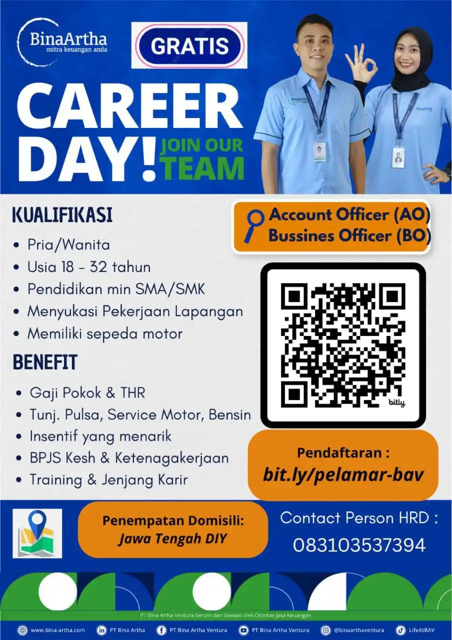 Image from Info Loker Solo Raya (Official): 📢 Bina Artha  📌 Posisi: - Account Officer - Business Officer - Field...