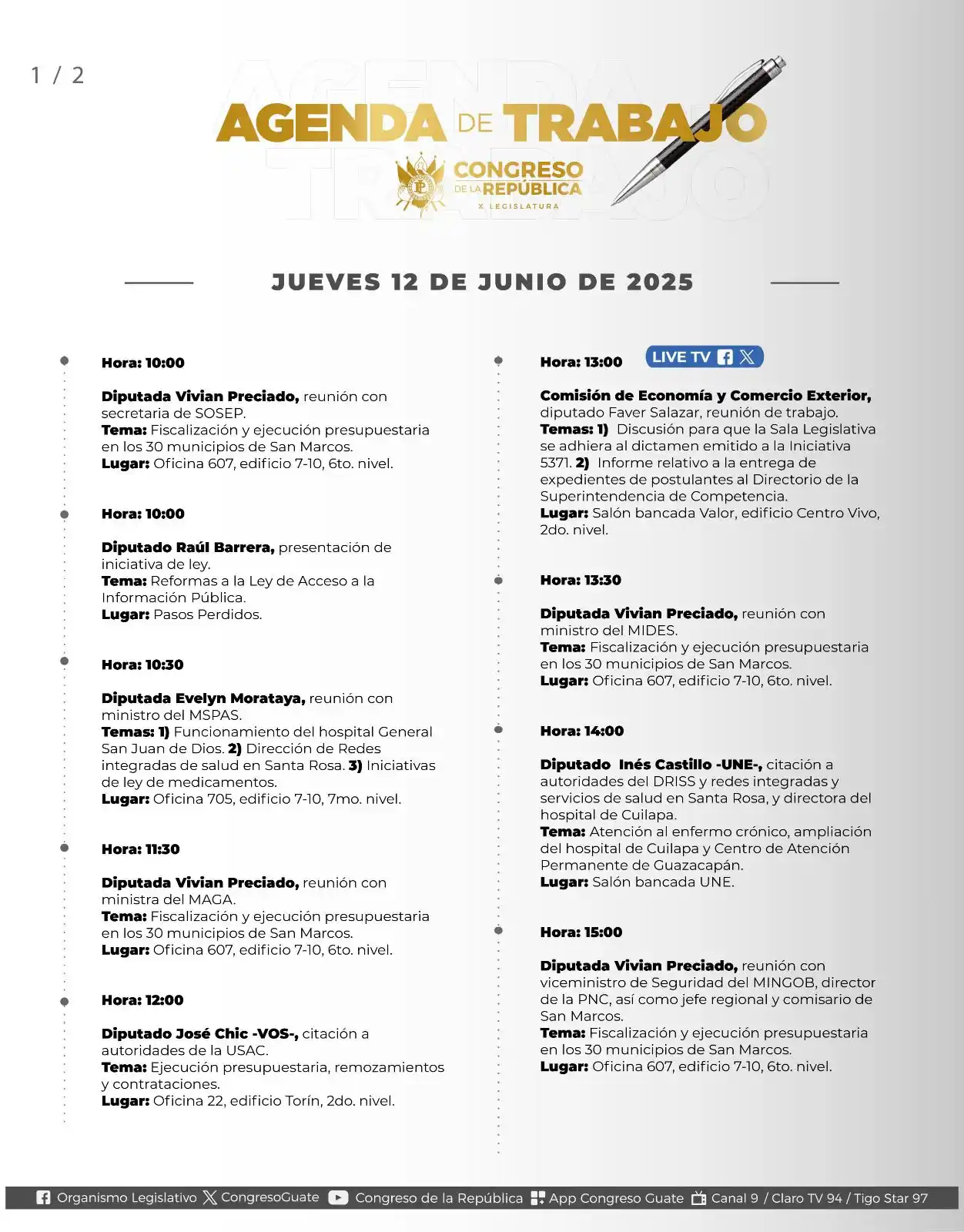 Image from Congreso de la República: ¡Buenos días! A continuación les compartimos la agenda de <a class="te...
