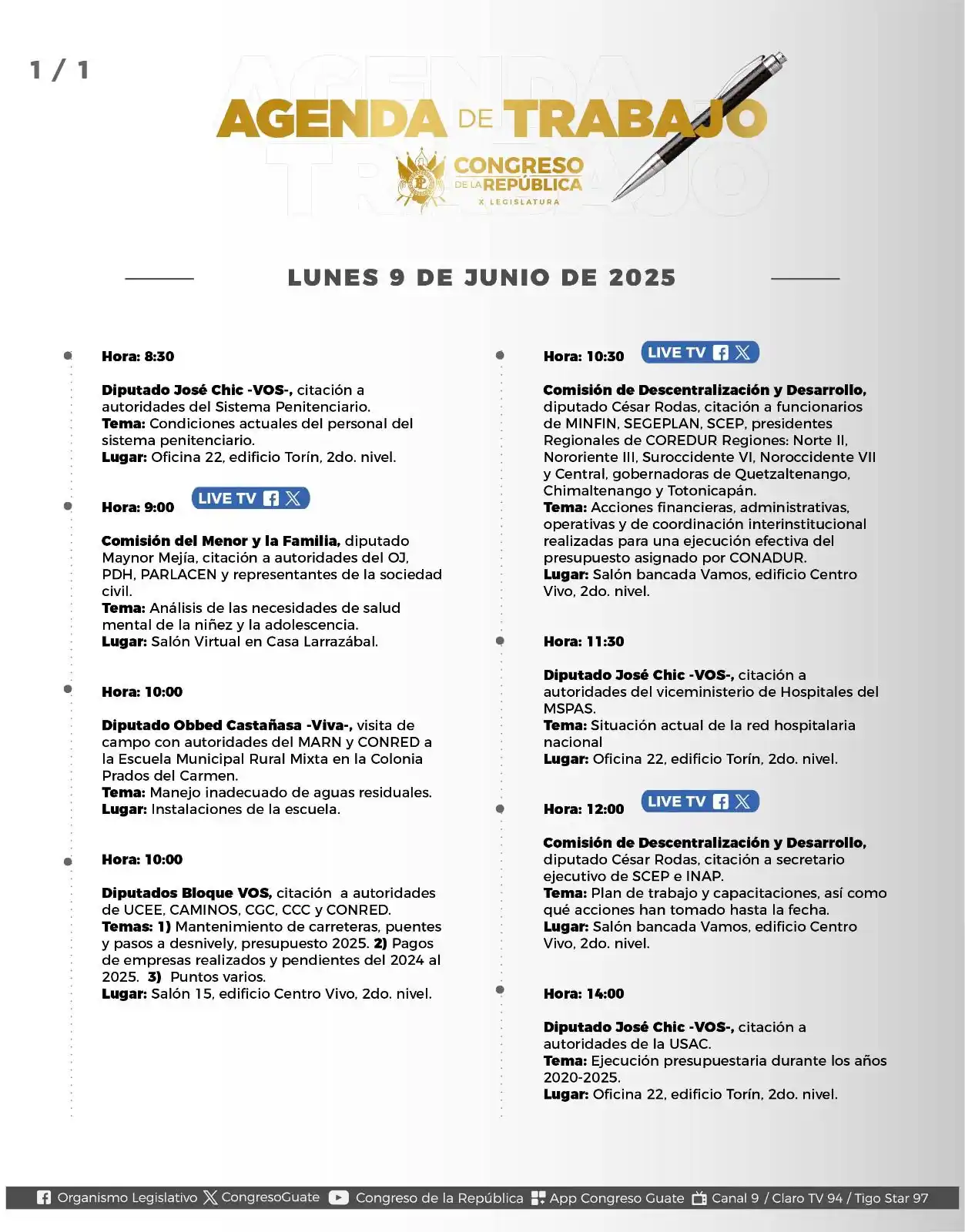 Image from Congreso de la República: ¡Buenos días! A continuación les compartimos la agenda de <a class="te...