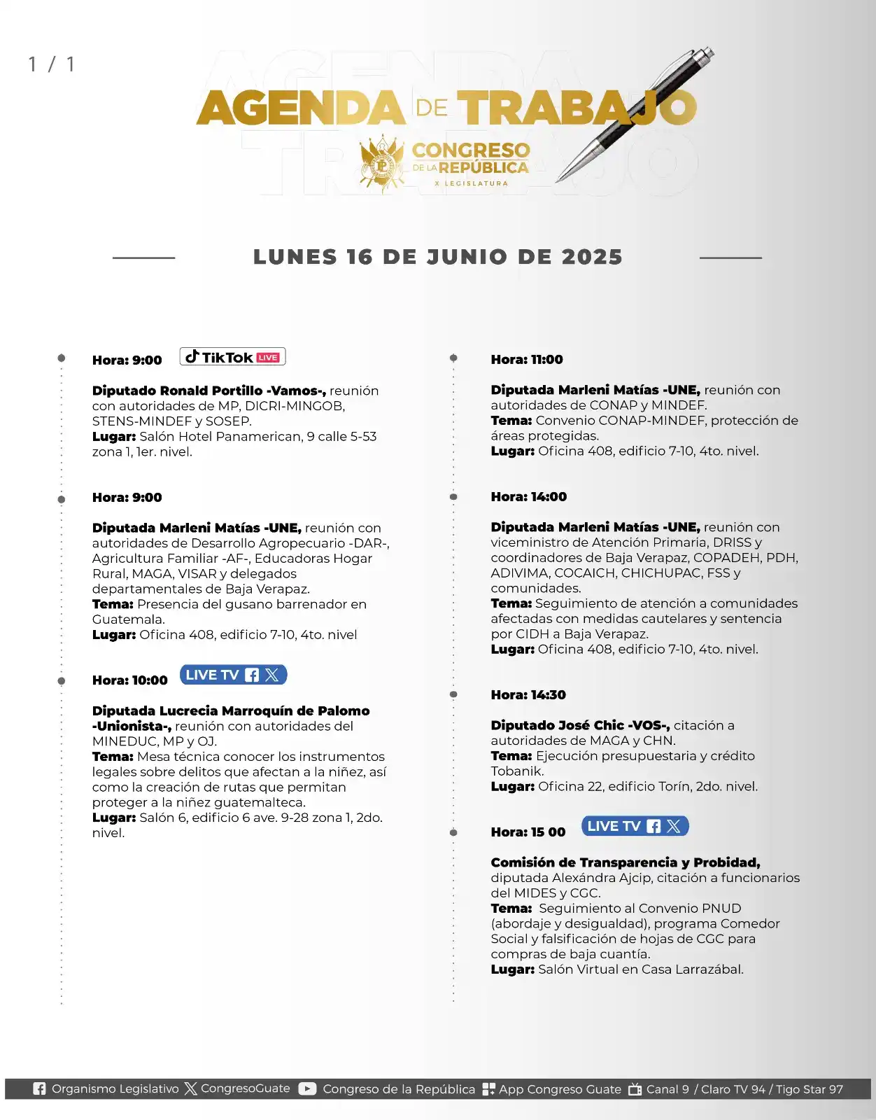 Image from Congreso de la República: ¡Buenos días! A continuación les compartimos la agenda de <a class="te...