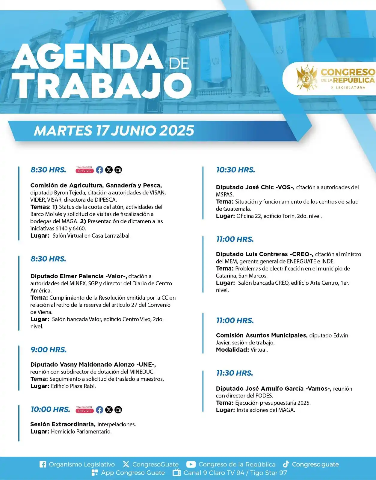 Image from Congreso de la República: ¡Buenos días! A continuación les compartimos la agenda de <a class="te...