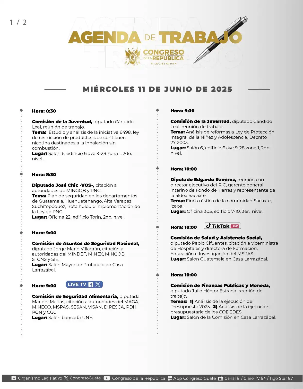 Image from Congreso de la República: ¡Buenos días! A continuación les compartimos la agenda de <a class="te...