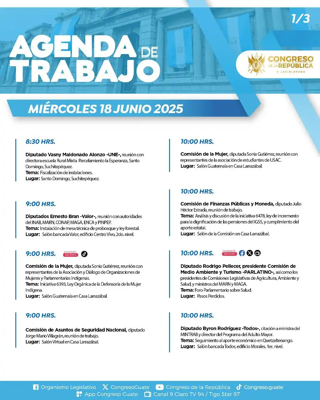 Image from Congreso de la República: ¡Buenos días! A continuación les compartimos la agenda de <a class="te...