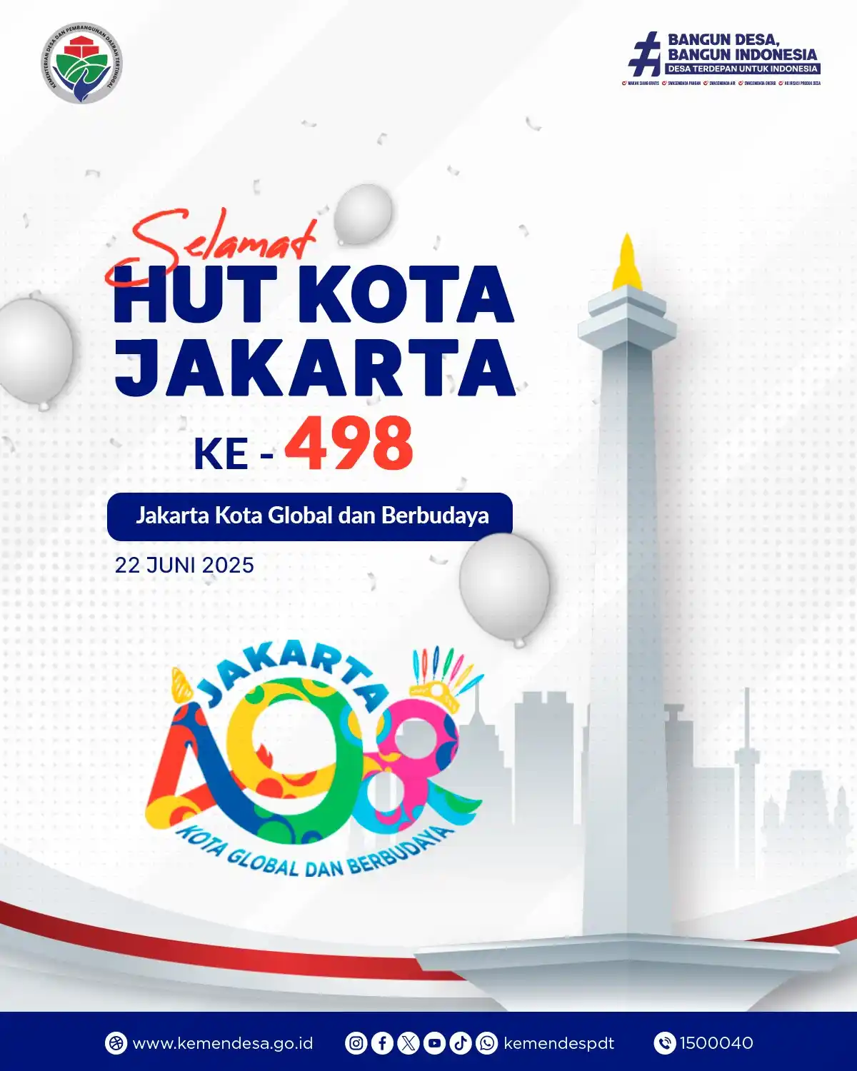 Image from KEMENDES PDT: Dirgahayu Kota Jakarta! 🎉 Selamat Ulang Tahun ke-498 untuk Jakarta, ...