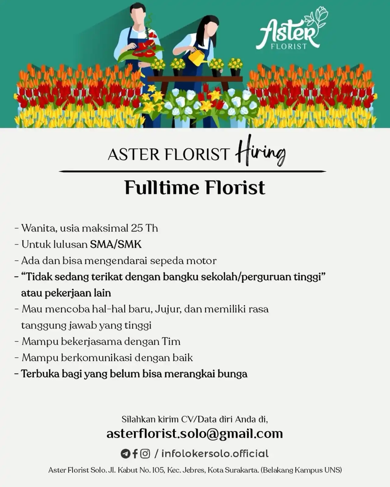 Image from Info Loker Solo Raya (Official): Full-Time Florist - Surakarta...