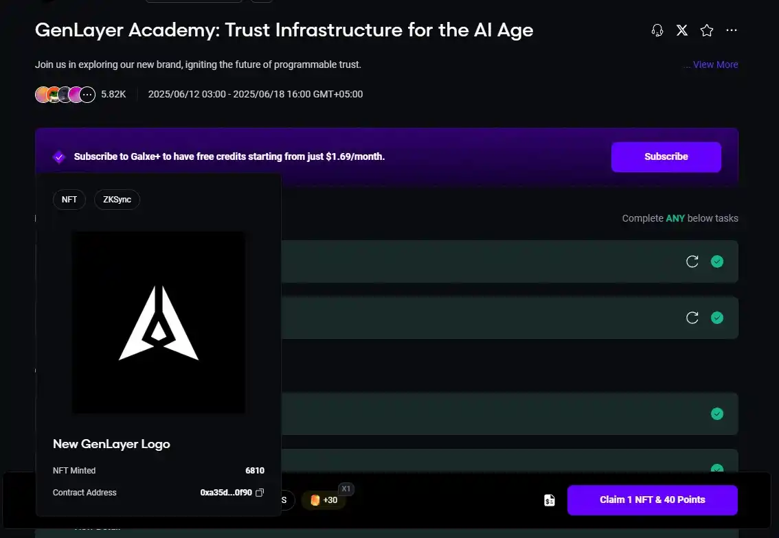 Image from Shahzaib ALi: *GenLayer Academy is now live on Galxe 💫*  Claim New Genlayer Logo NF...
