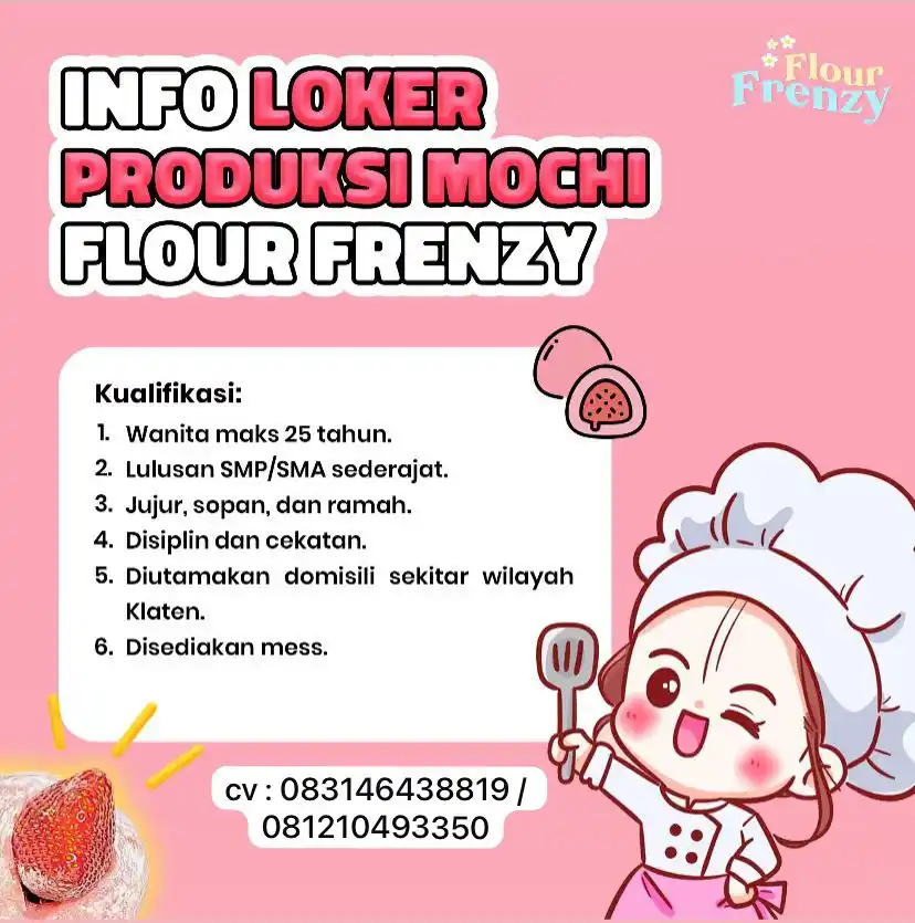 Image from Info Loker Solo Raya (Official): INFO LOKER PRODUKSI MOCHI FLOUR FRENZY  - Diutamakan domisili sekitar ...