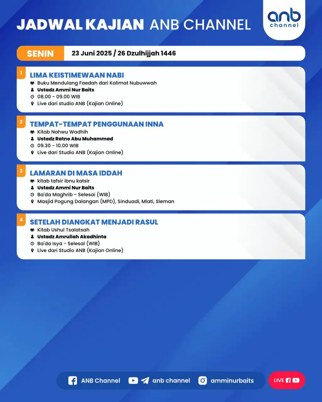 Image from Ammi Nur Baits: Jadwal Kajian Senin, 23 Juni 2025...