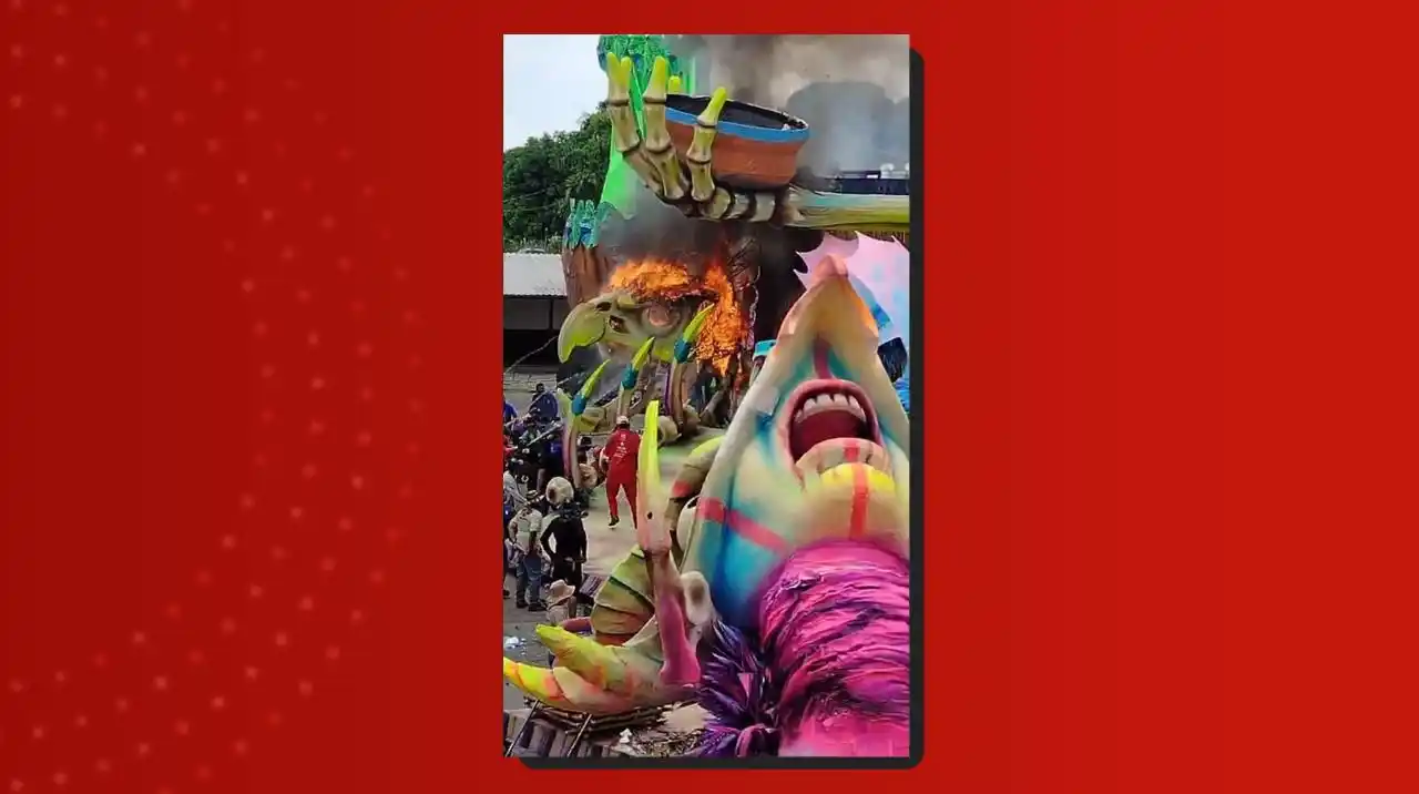 Image from g1 AM: *Módulo de alegoria do Boi Caprichoso pega fogo próximo ao bumbódromo ...