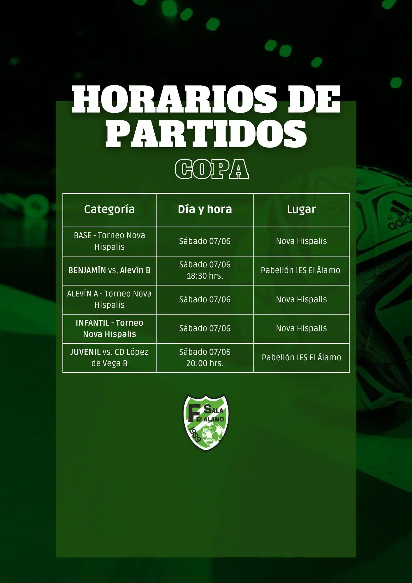 Image from FS EL ÁLAMO: *🏆⚽️Partidos del fin de semana⚽️🏆* 🗣️ La <a class="text-blue-500 h...