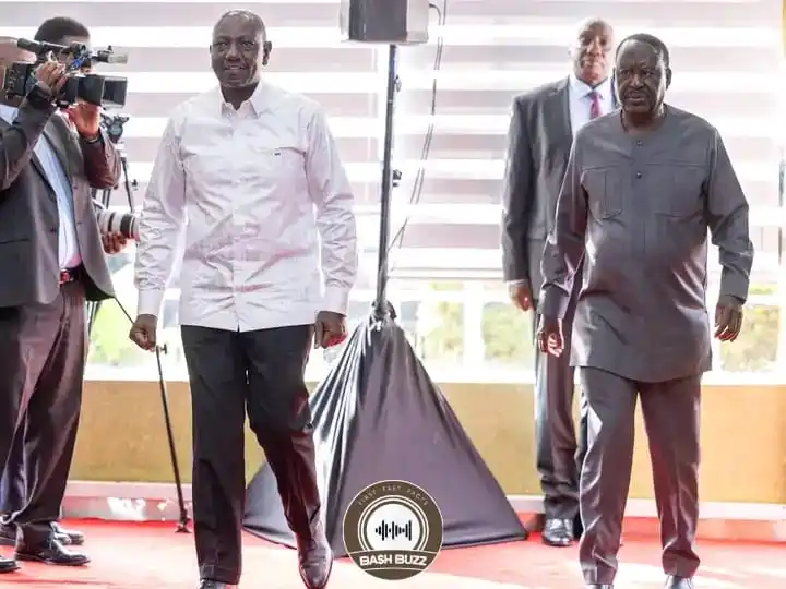 Image from BashBuzz: President William Ruto, together with DP Kithure Kindiki, ODM leader R...