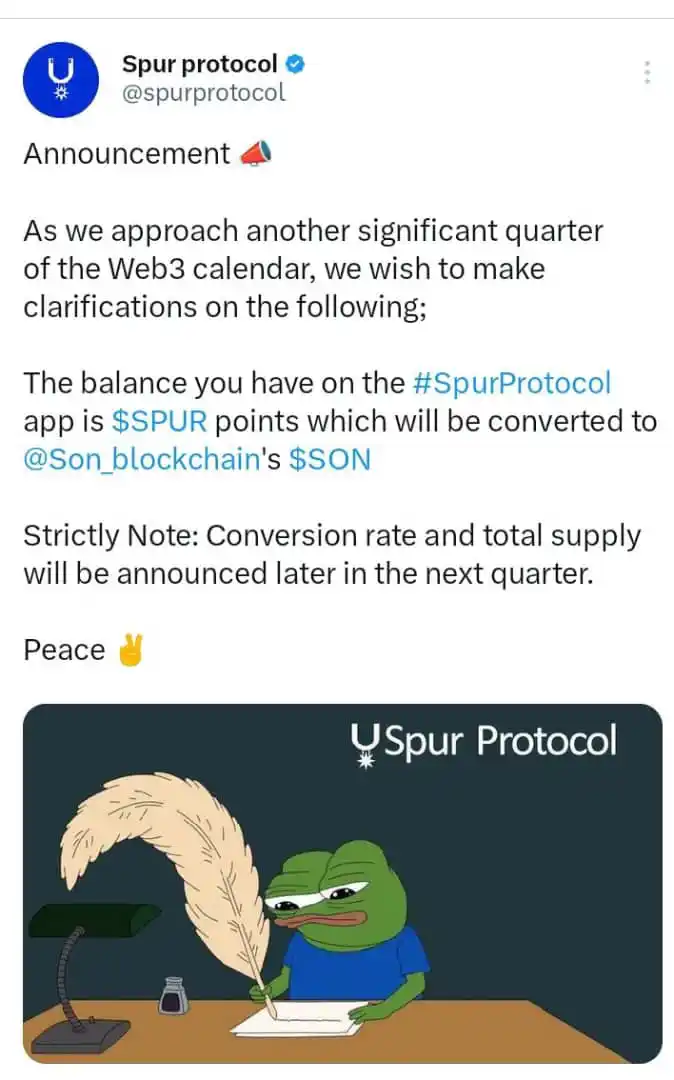 Image from Maryuchetv📊 crypto: *Spur Protocol Announcement* The balance you have on the Spur Protocol...