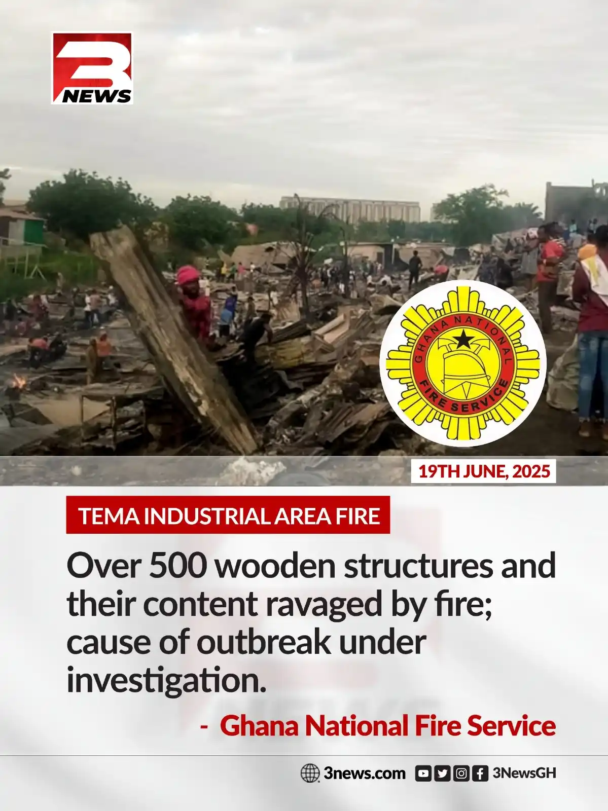 Image from TV3 Ghana: A major fire broke out behind Ferro Fabrik Ltd in the Tema Heavy Indus...
