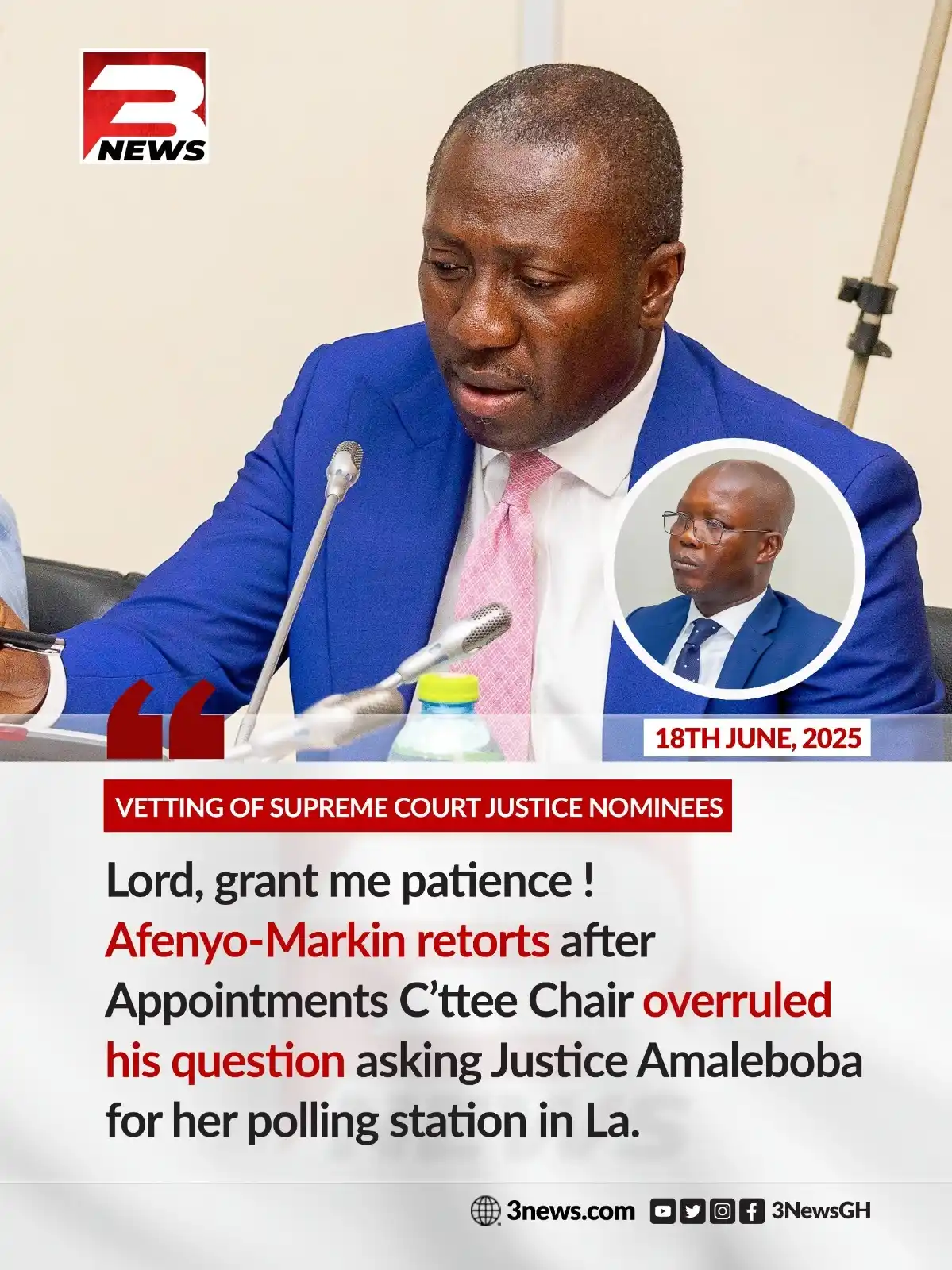 Image from TV3 Ghana: During the vetting of a Supreme Court Justice nominee, Hafisata Amaleb...